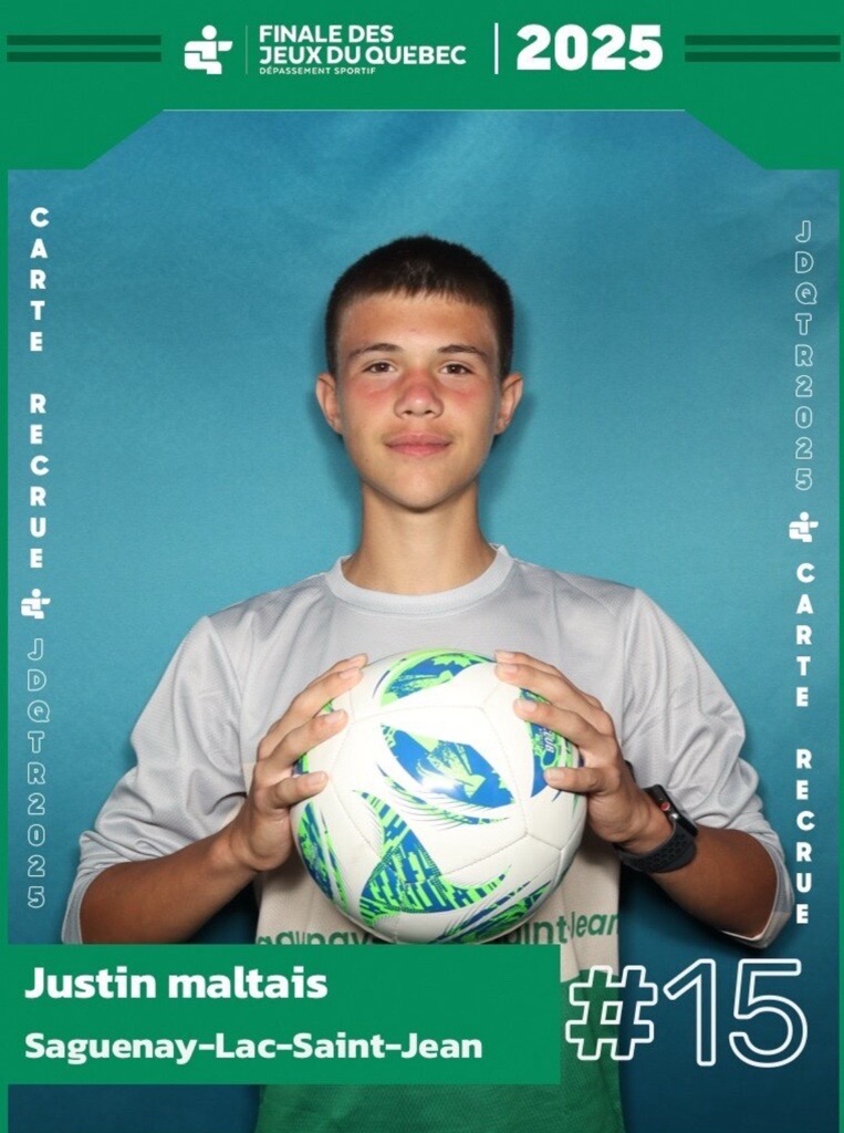 Carte recrue de Justin Maltais aux Jeux du Québec 2025